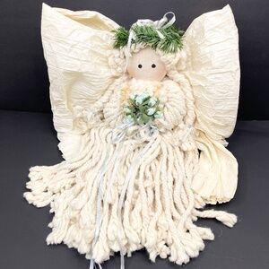 🤍 Handmade Yarn & Paper Angel Christmas Tree Topper or Wall Hanging – 18” Cream